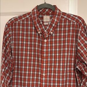 Gap Lived-In Orange Black White Checkered Plaid Button Up Collared Men’s Large